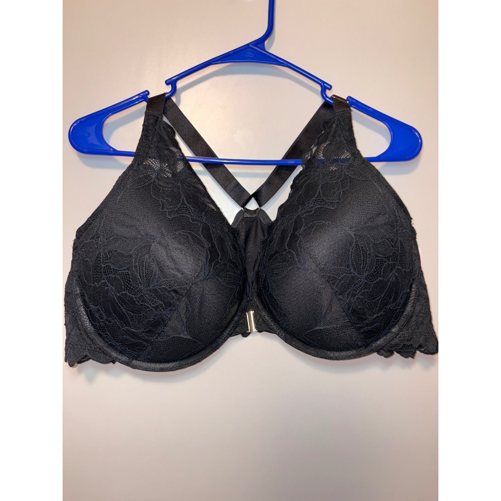 Auden Black Lace Push-Up Front Close Plunge Bra 44DD Racerback NWT